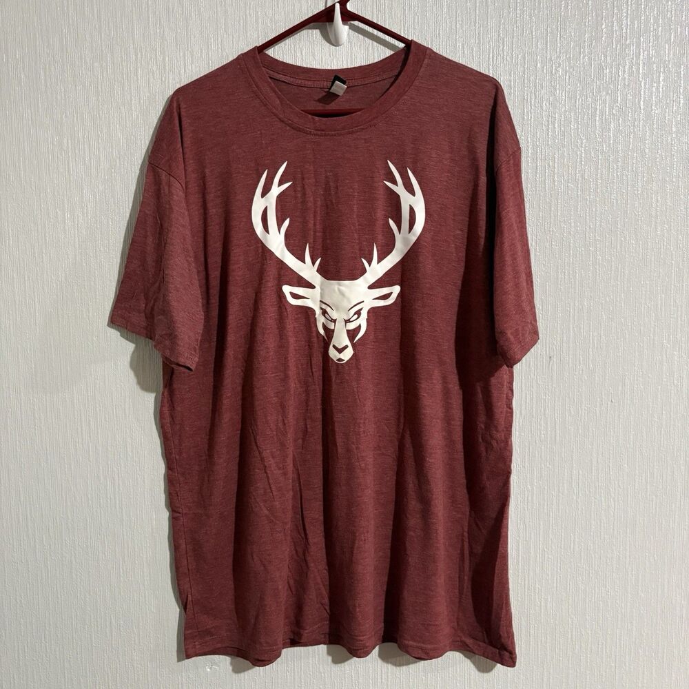 Bucked Up Deer Stag Red Flag Sleeve Protein Hunt Gym Strong Antler Men Shirt XXL